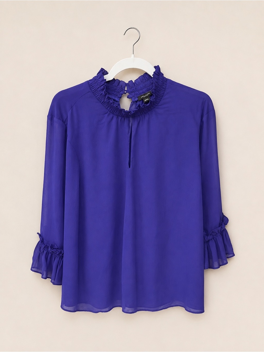 Ann Taylor Ruffled High-Neck Blouse in Vivid Purple